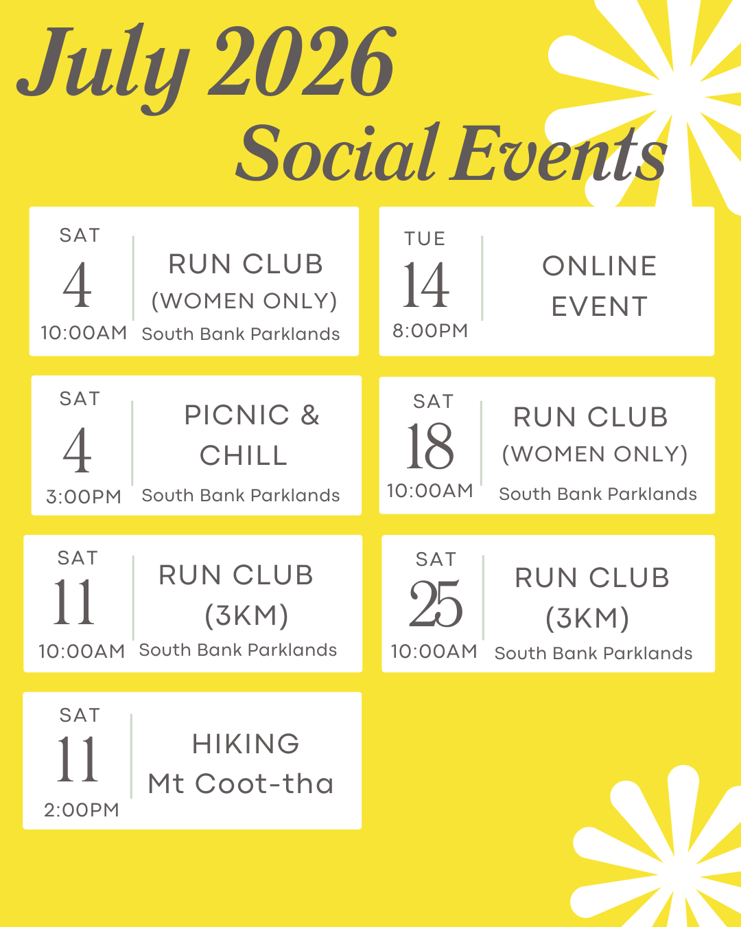 July 2026 Social Events